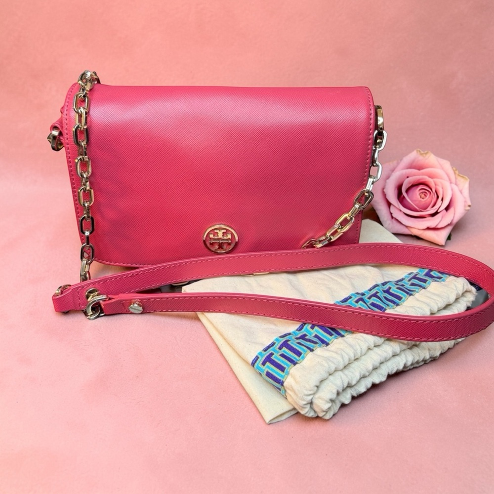 Tory Burch Mini Robinson Raspberry Crossbody Bag With Dust Bag (A391)